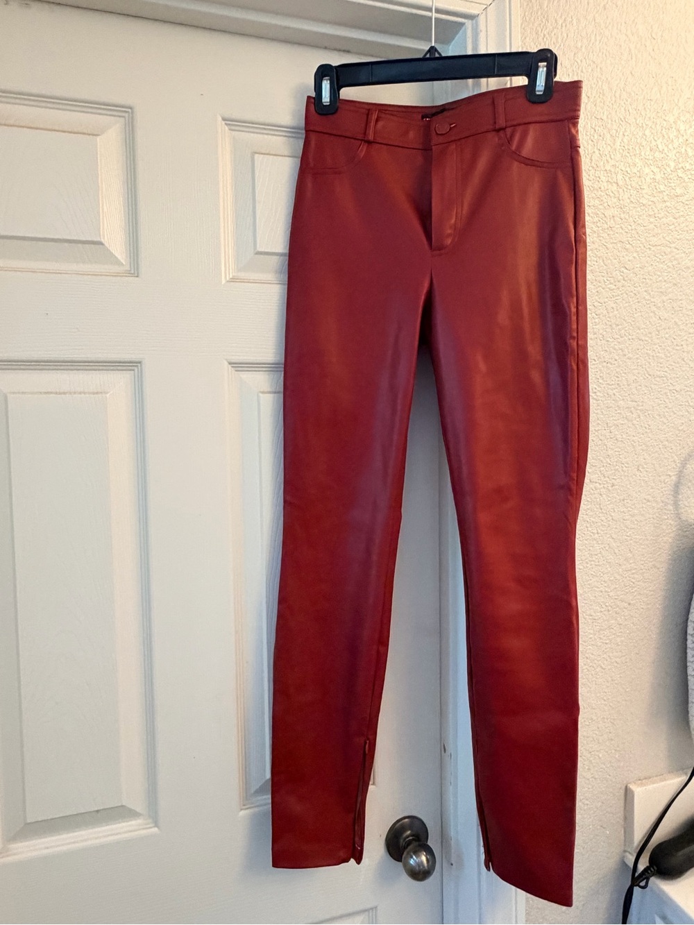 Zara Red Faux Leather High-Rise Skinny Leggings/Pants